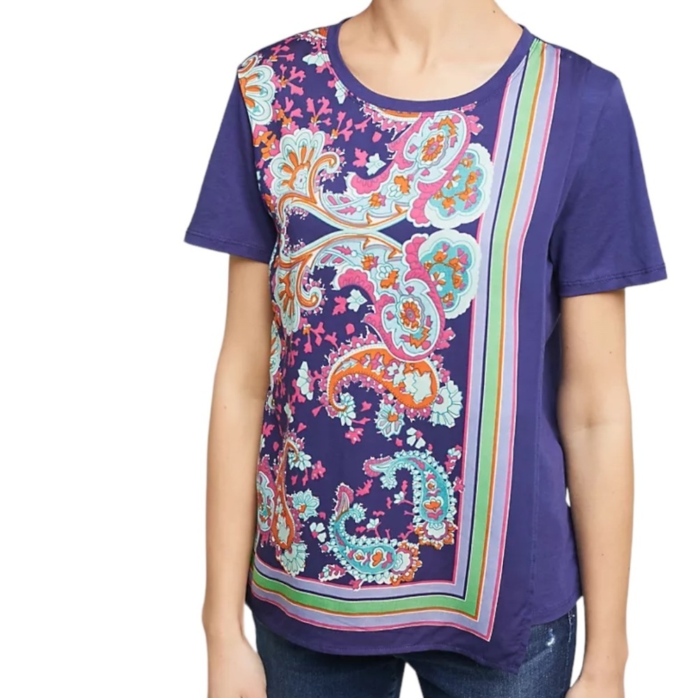 Maeve Anthropologie Maddie Printed Top Size Small Paisley Print Stretch Blouse - Picture 2 of 11